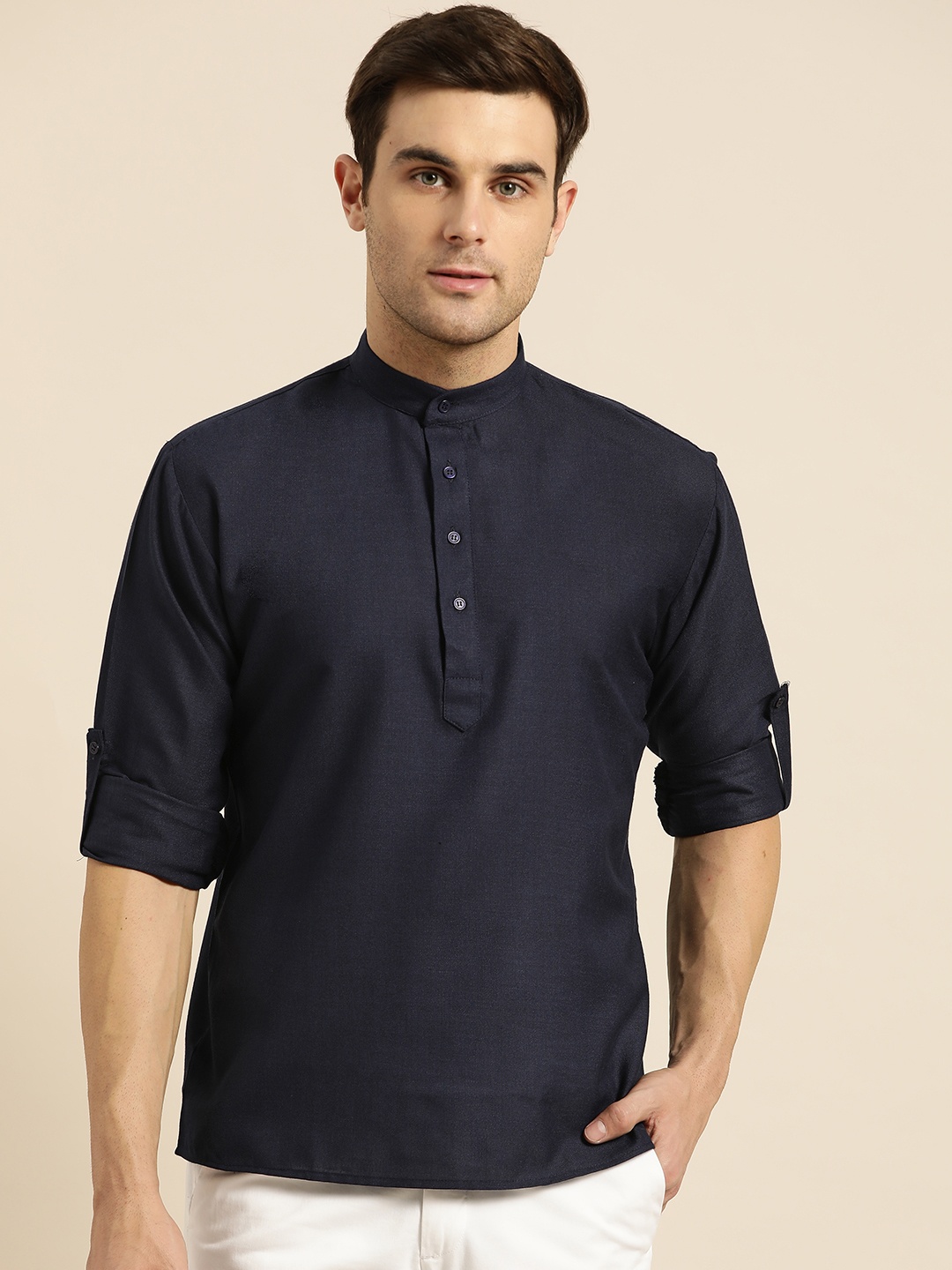 

SOJANYA Men Navy Blue Solid Straight Kurta