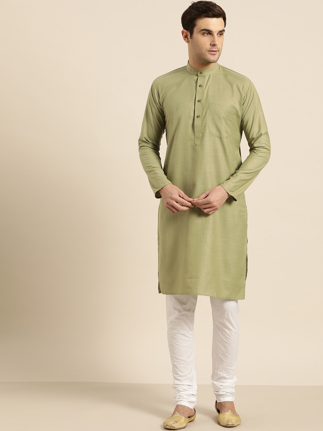 

SOJANYA Men Green Solid Straight Kurta