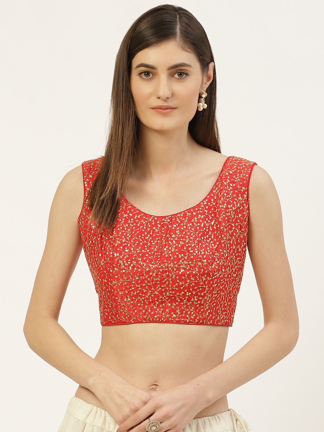 

Studio Shringaar Red & Golden Embroidered Saree Blouse