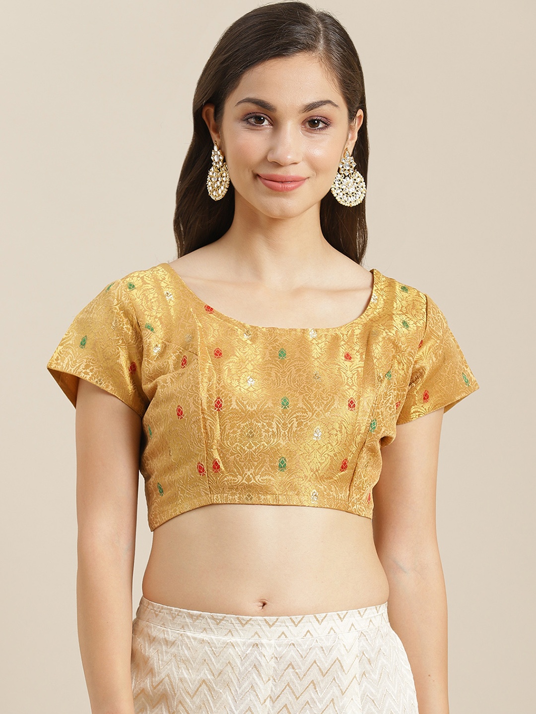 

Studio Shringaar Women Golden Bangalore Brocade Woven Design Saree Blouse, Gold