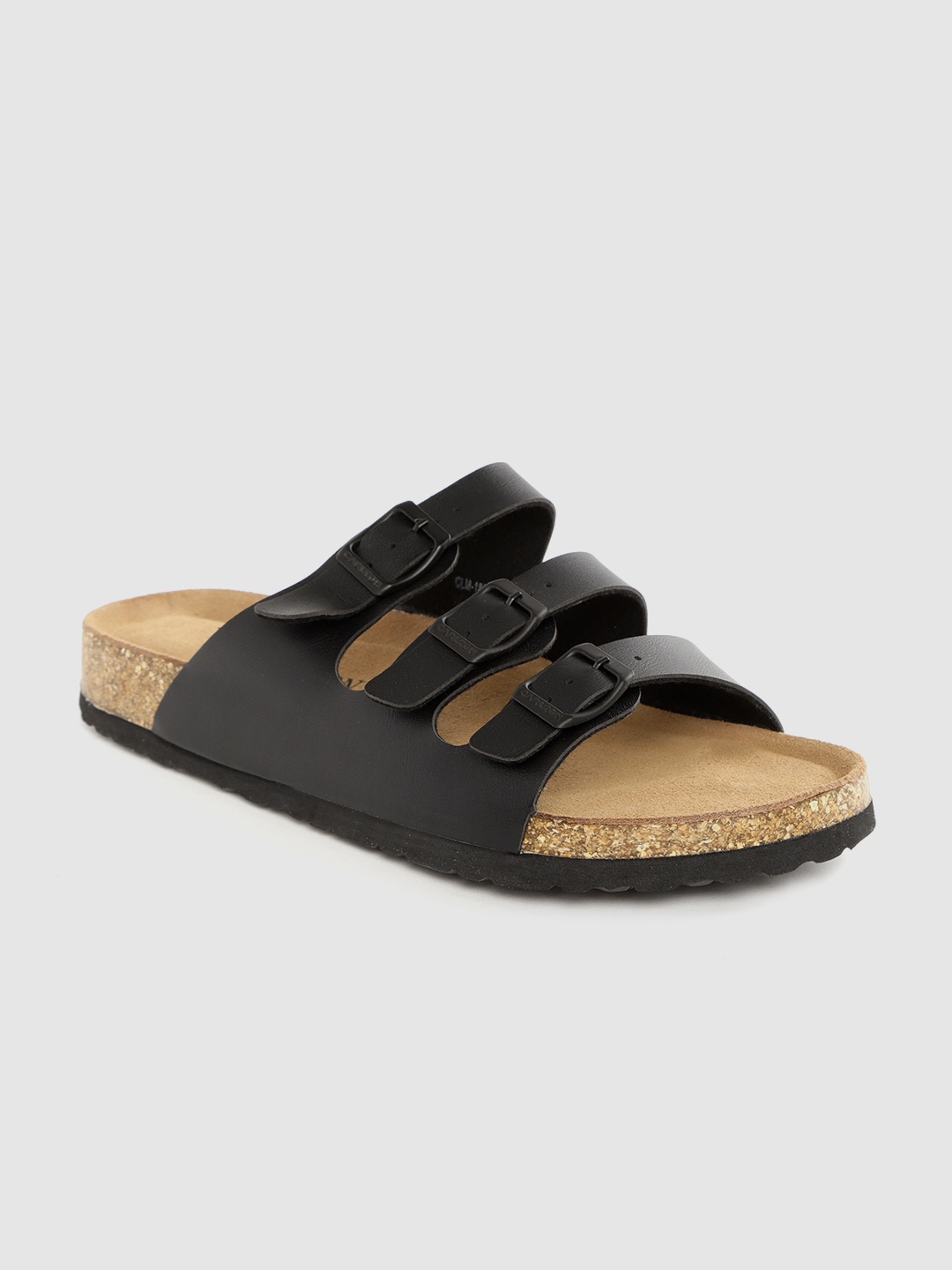 

Carlton London Men Black Comfort Sandals with Buckle Detail