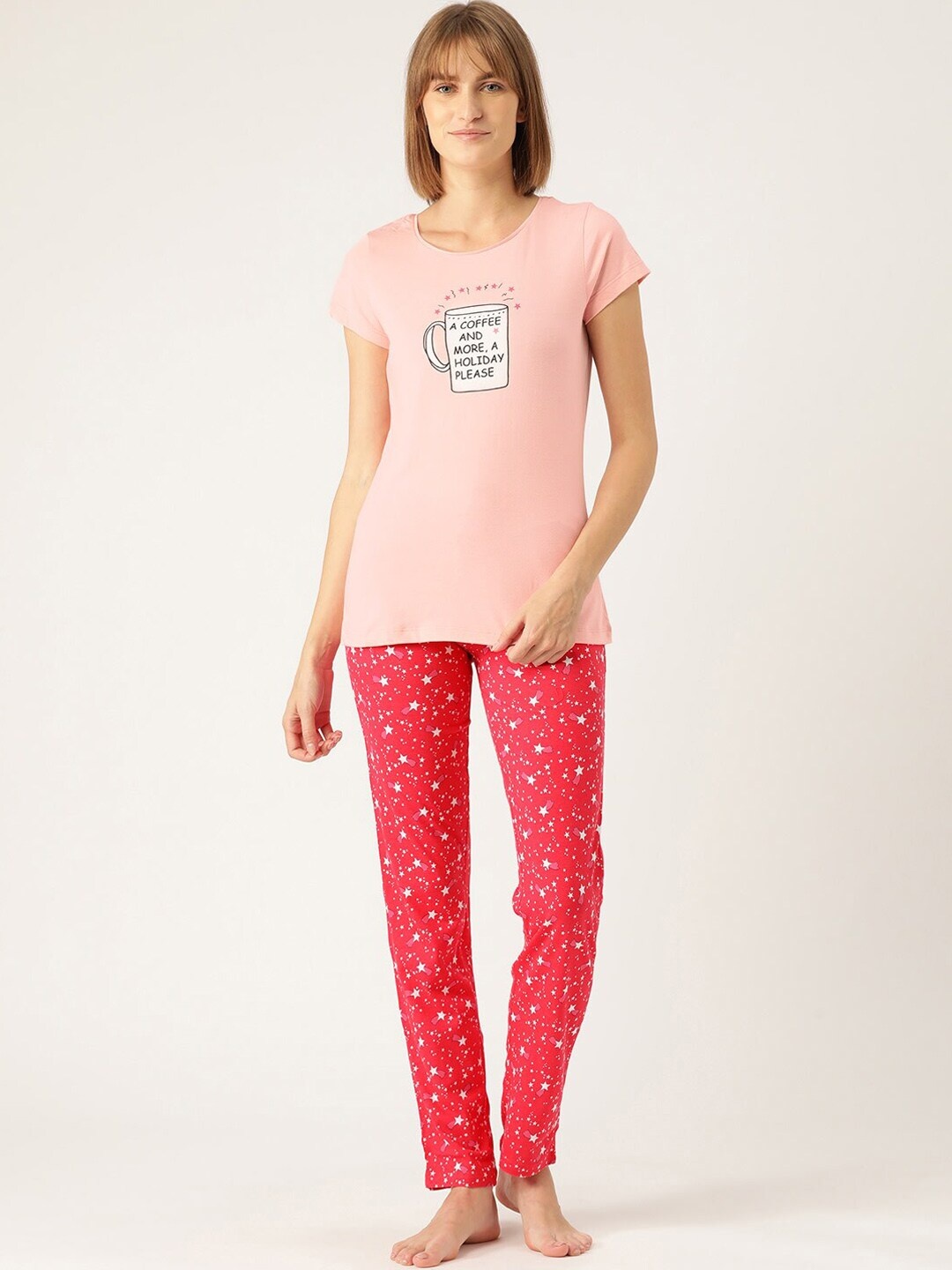 

Sweet Dreams Women Pink & Red Printed Nightsuit