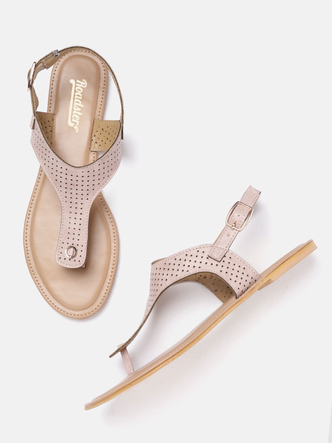 

Roadster Women Pink Perforated T-Strap Flats