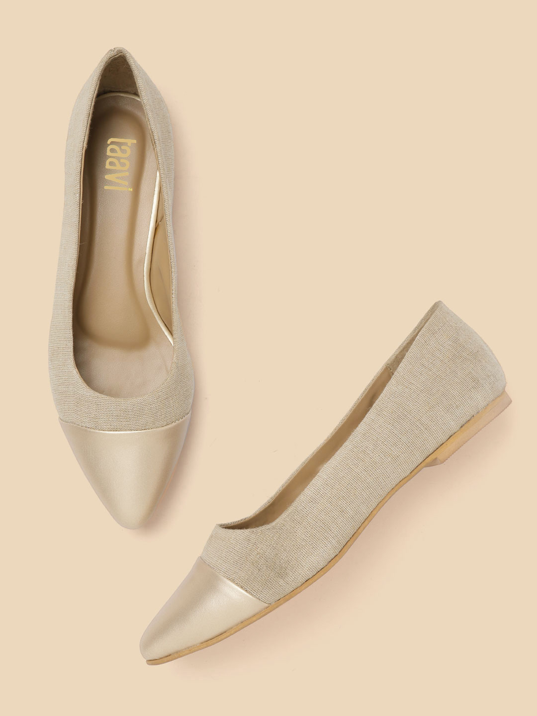 

Taavi Women Beige & Muted Gold-Toned Solid Ballerinas