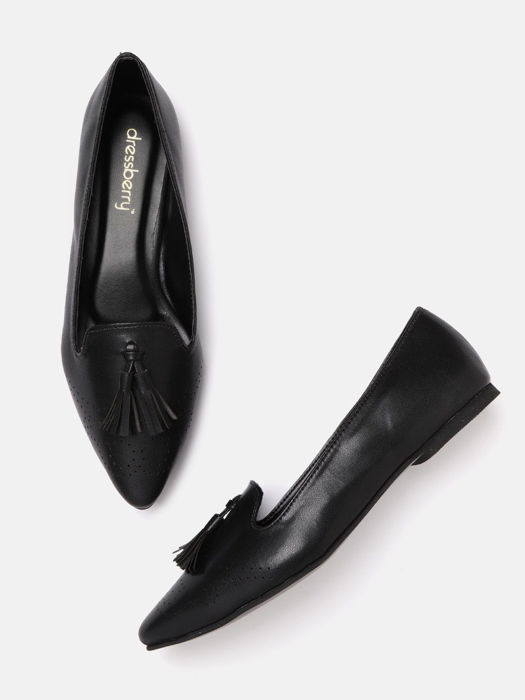 

DressBerry Women Black Perforated Ballerinas with Tasselled Detail