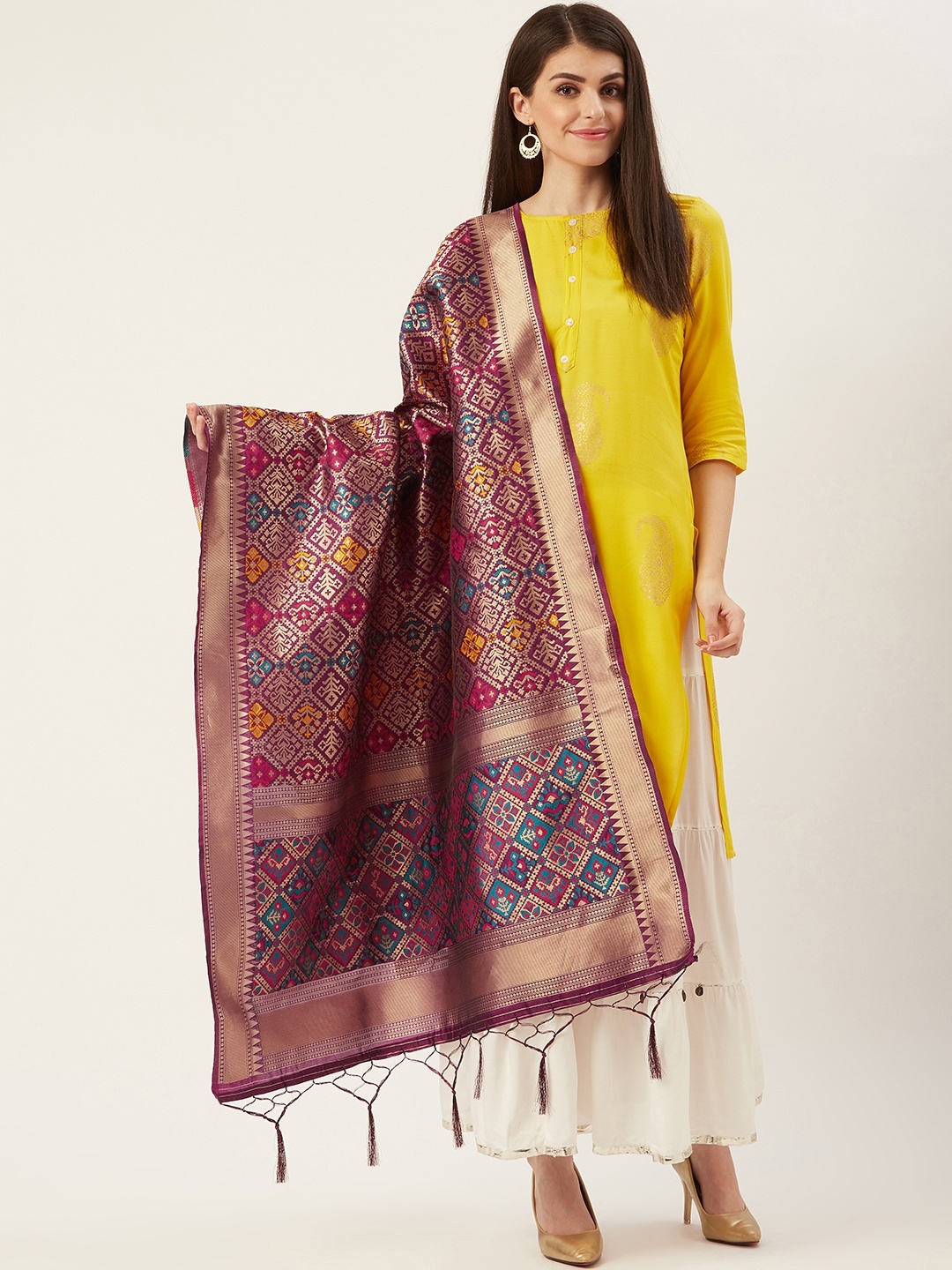 

Shaily Women Purple & Golden Zari Woven Design Dupatta