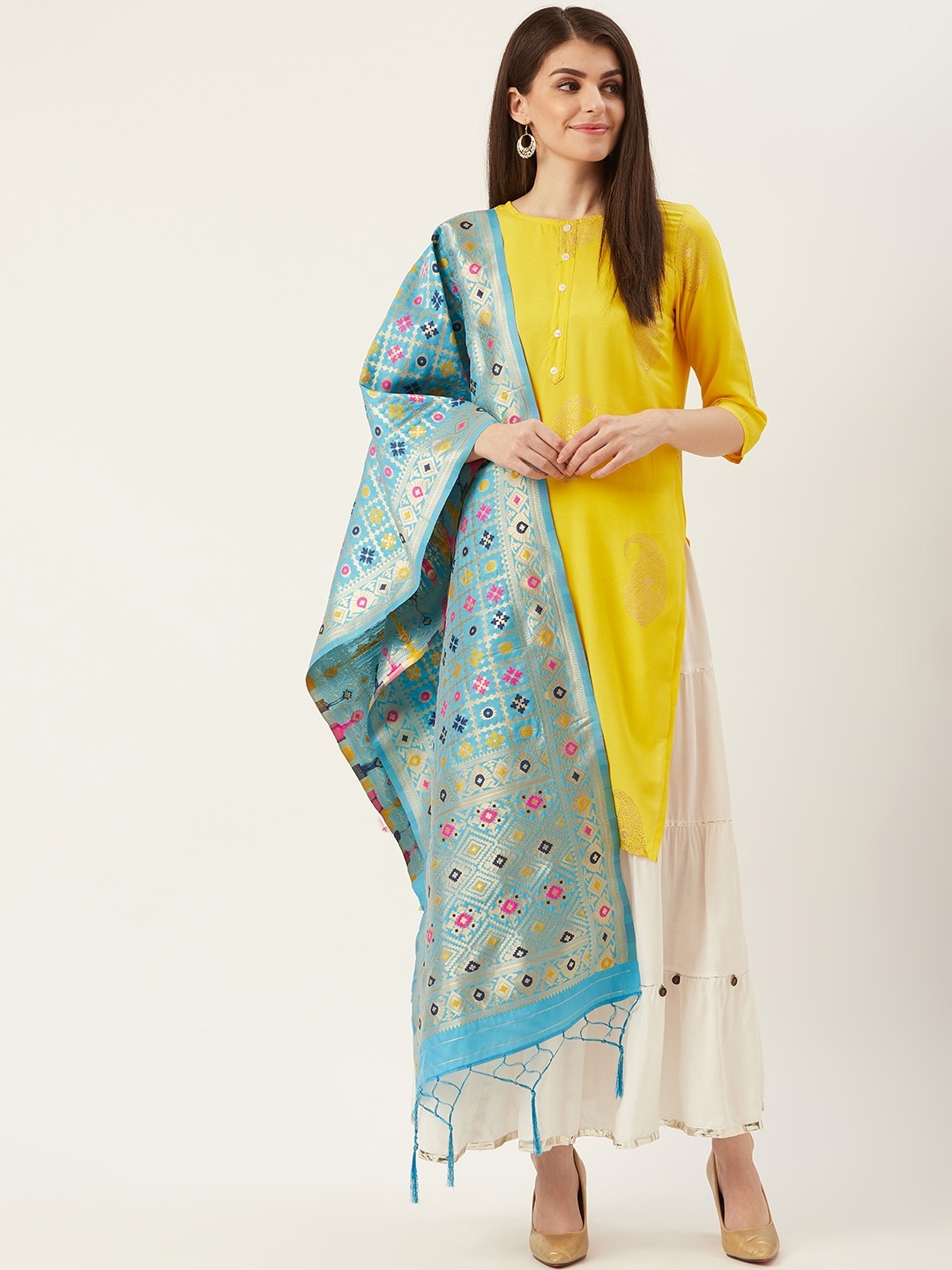 

Shaily Blue & Golden Zari Woven Design Dupatta