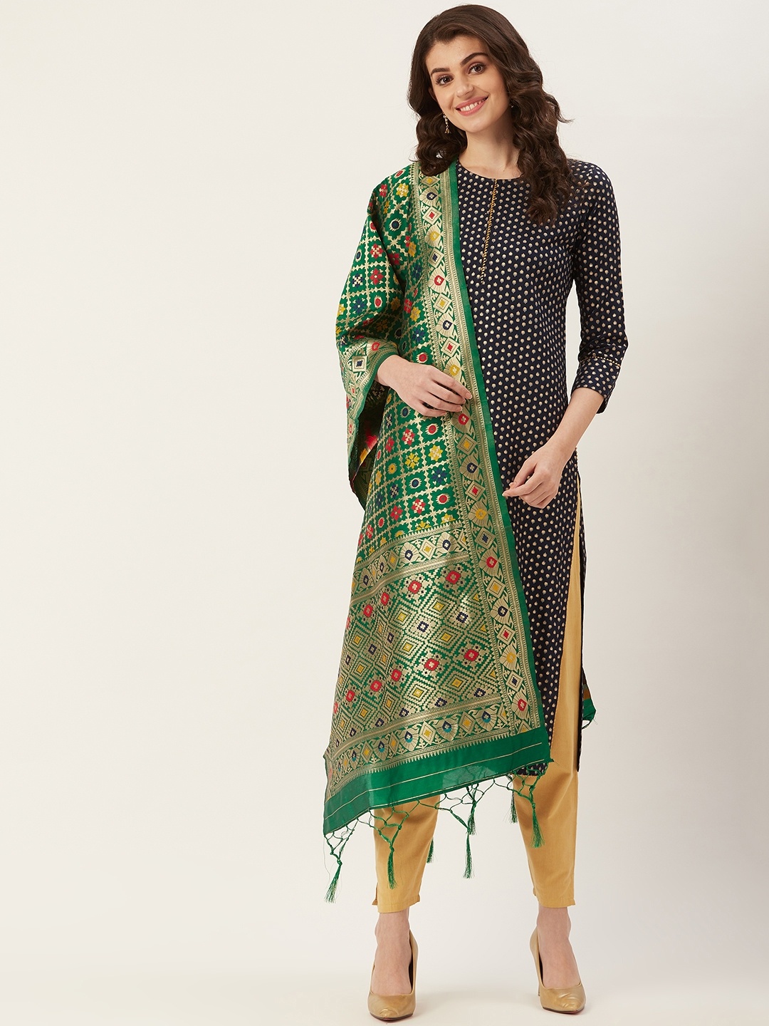 

Shaily Green & Golden Zari Woven Design Dupatta