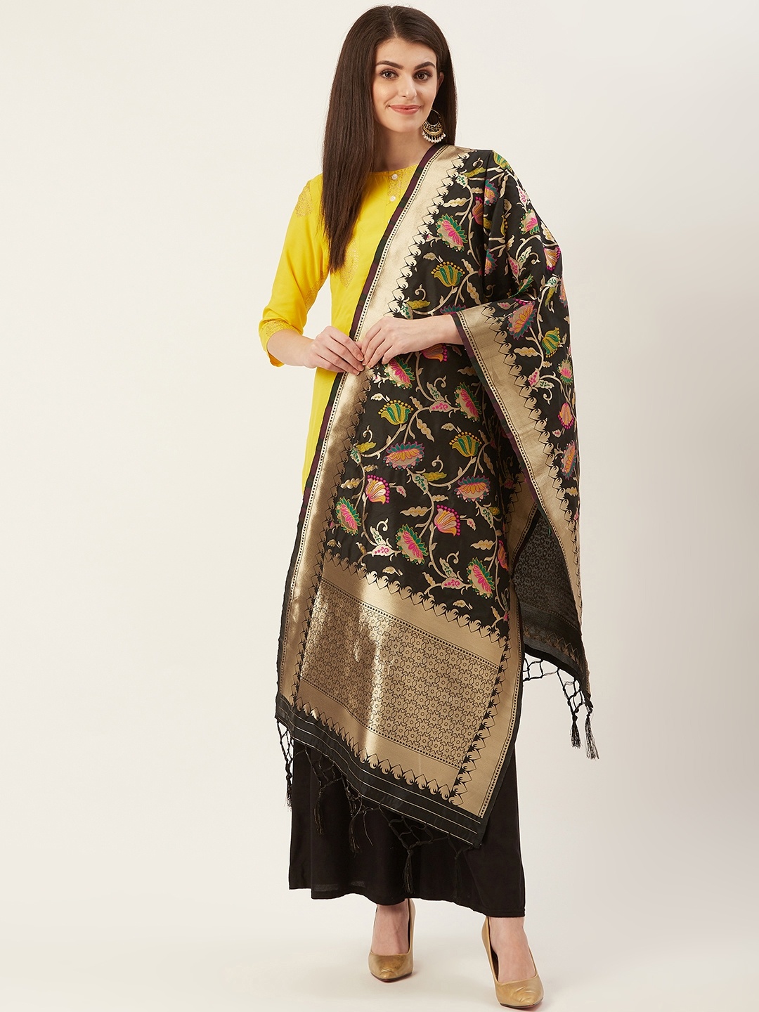 

Shaily Black & Golden Zari Woven Design Dupatta