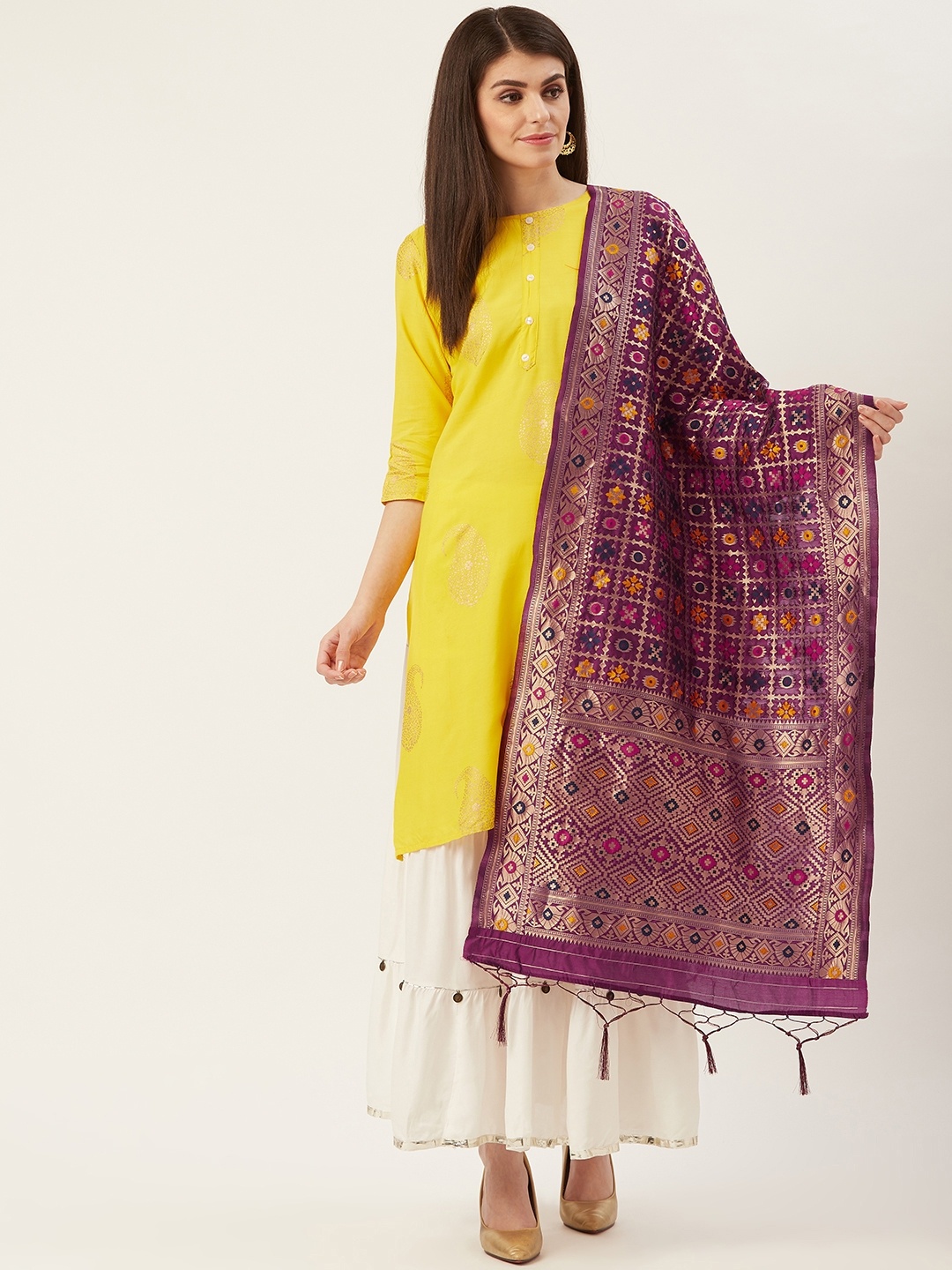 

Shaily Purple & Golden Zari Woven Design Dupatta