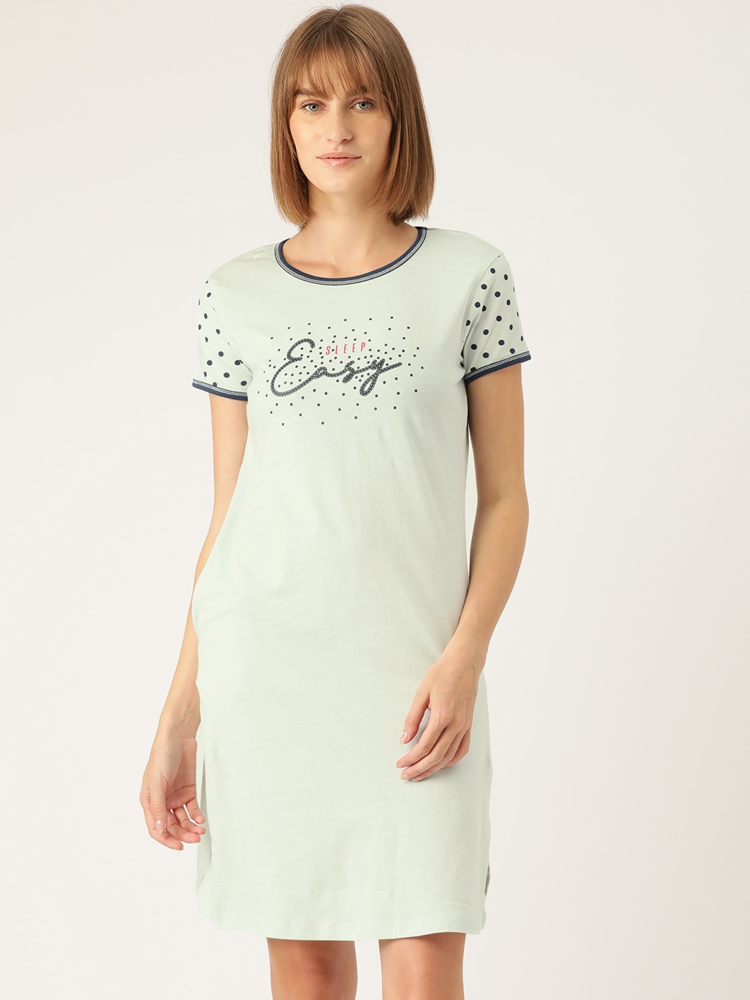 

Sweet Dreams Sea Green & Black Printed Nightdress