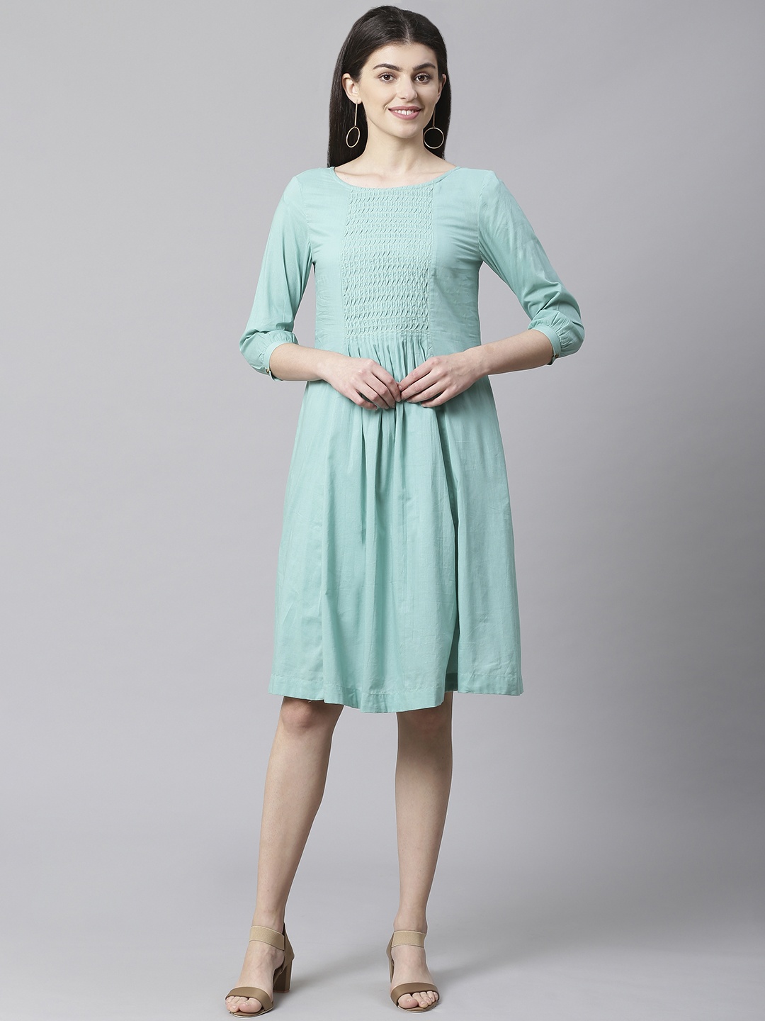 

Fabindia Women Blue Solid A-Line Dress with Inner