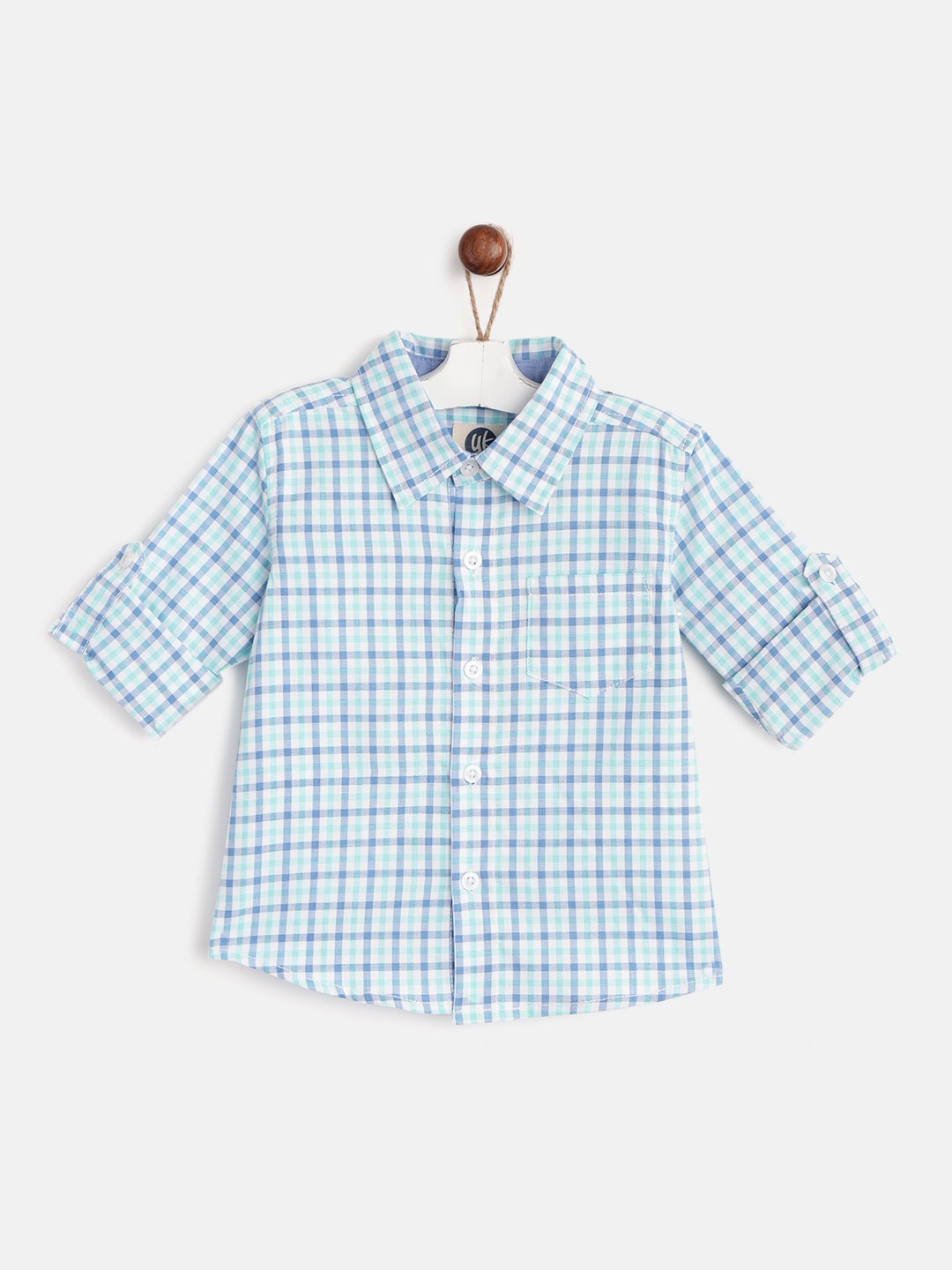 

YK Infant Boys Blue & Sea Green Regular Fit Checked Casual Shirt