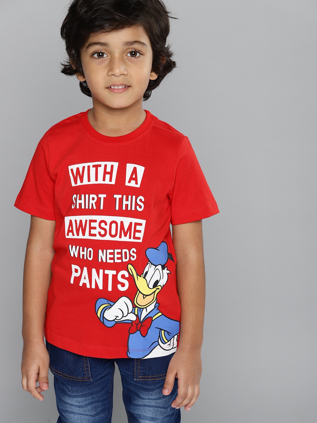 

YK Disney Boys Red & Blue Donald Duck Printed Round Neck T-shirt