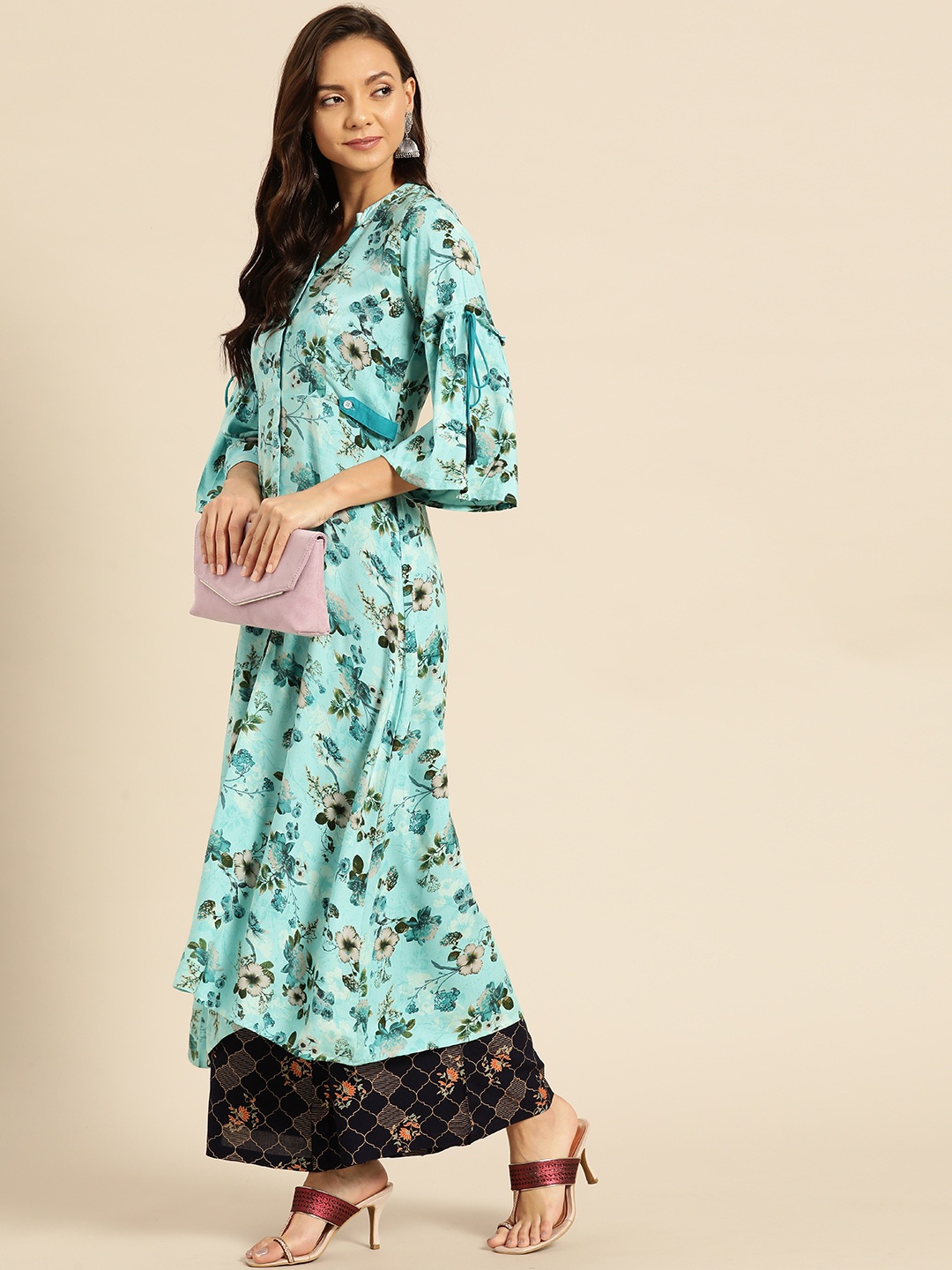 

RANGMAYEE Women Sea Green Printed A-Line Kurta