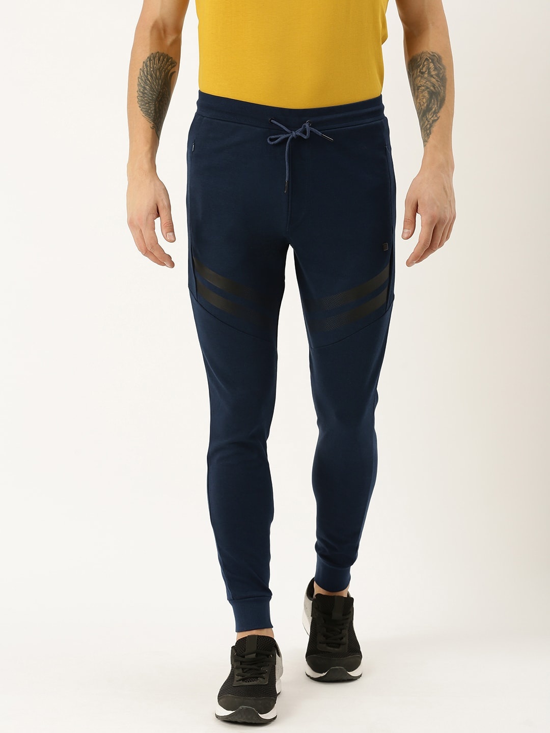 

Proline Active Men Navy Blue Solid Slim Fit Joggers With Printed Detail