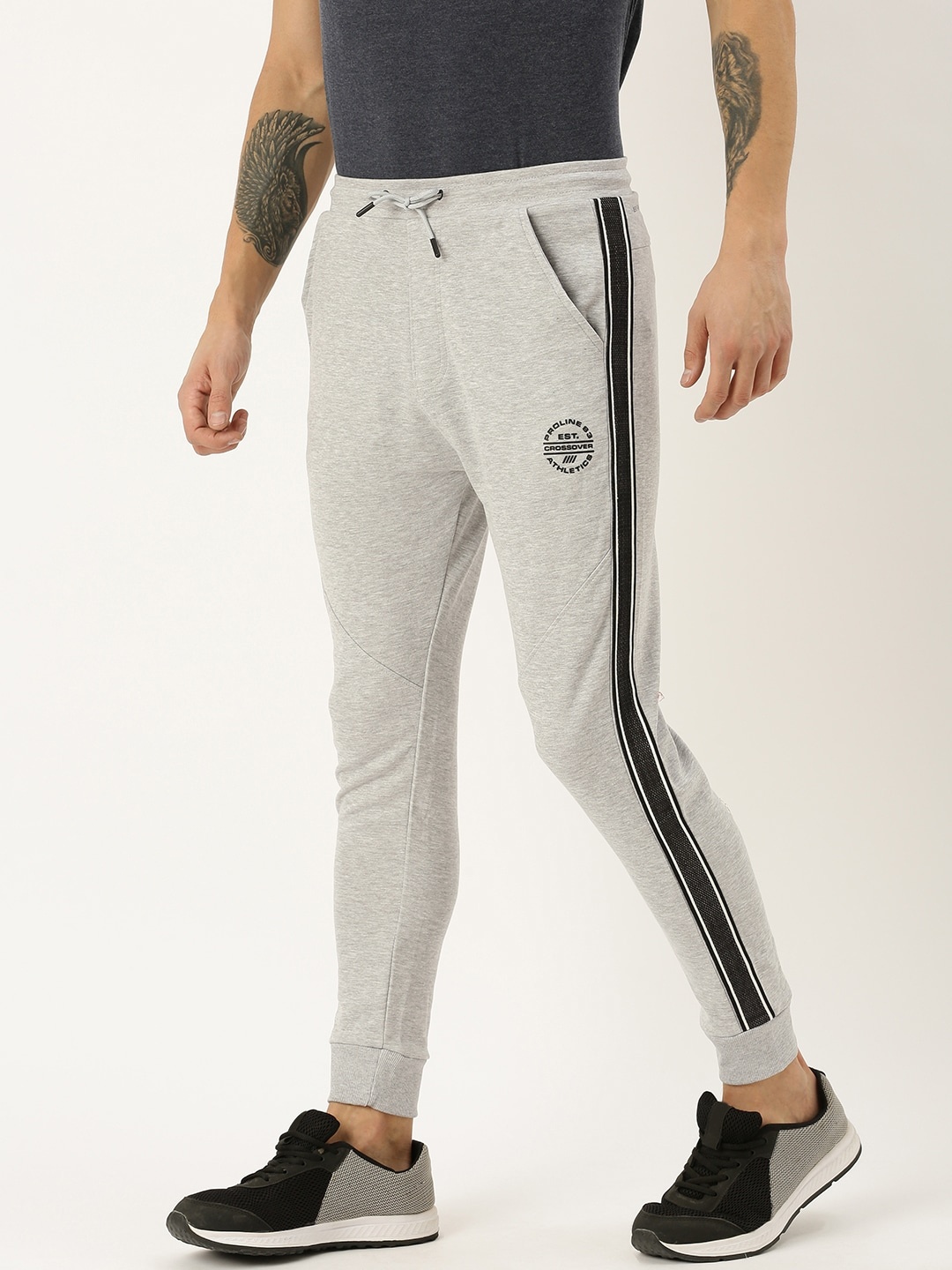 

Proline Active Men Grey Melange Solid Slim Fit Joggers With Side Stripes