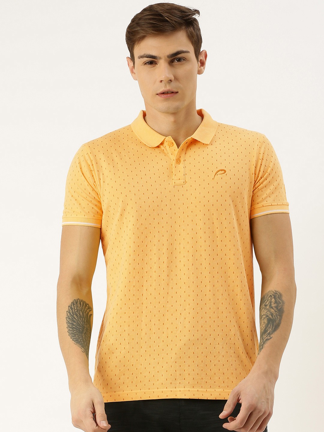 

Proline Active Men Yellow Printed Polo Collar Pure Cotton T-shirt