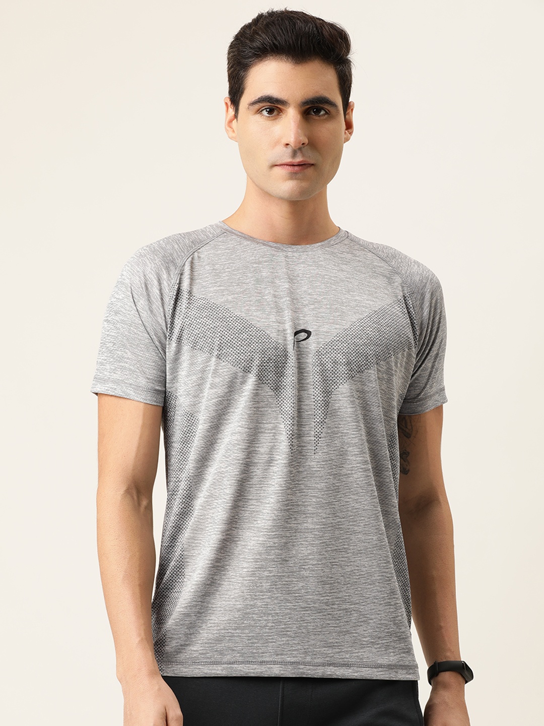 

Proline Active Men Grey Melange Solid Round Neck T-shirt