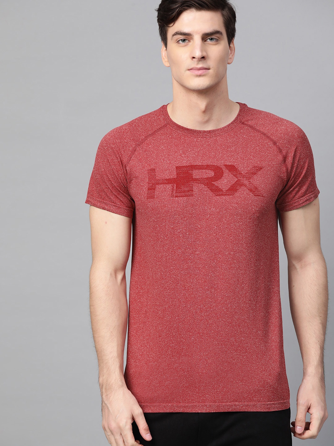 

Hrx By Hrithik Roshan Men Red Melange Solid Rapid-Dry Seamless Yoga Tshirt, Rust