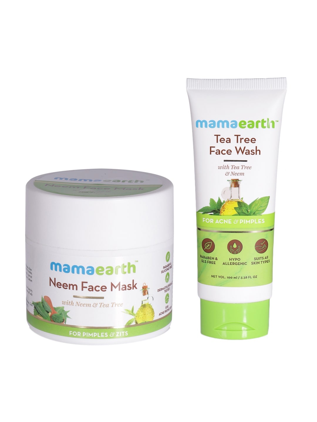 

Mamaearth Set Of Tea Tree Face Wash & Neem Face Mask Anti Acne Combo, Green