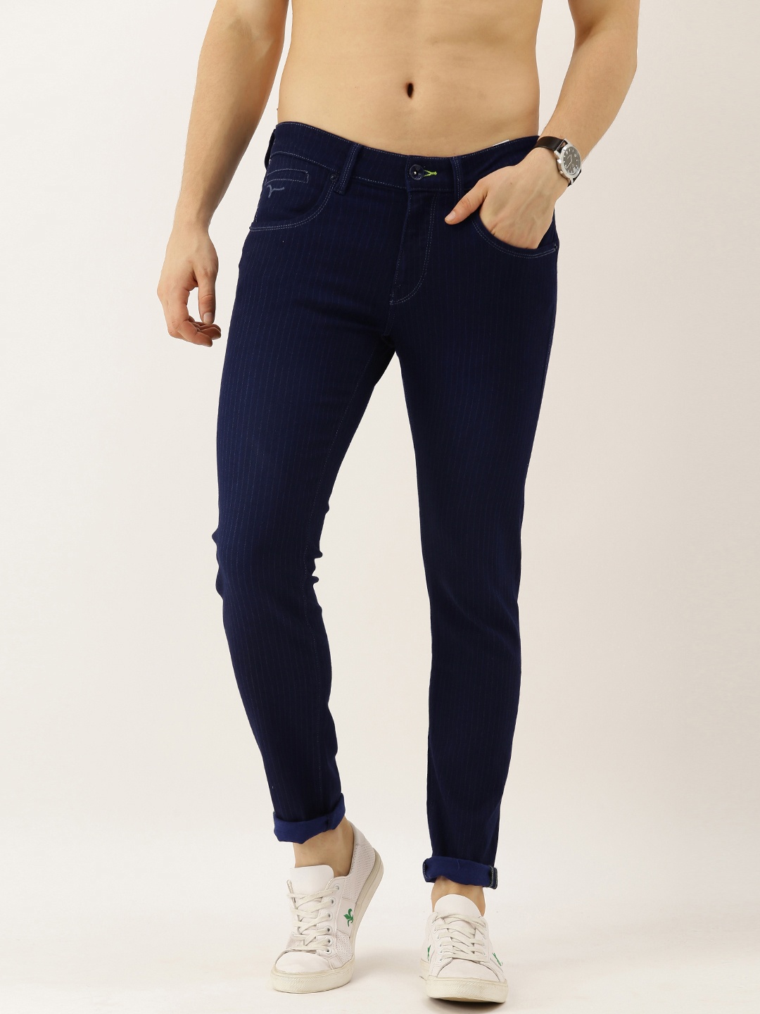 

Flying Machine Men Blue Tapered Fit Mid-Rise Clean Look Stretchable Jeans