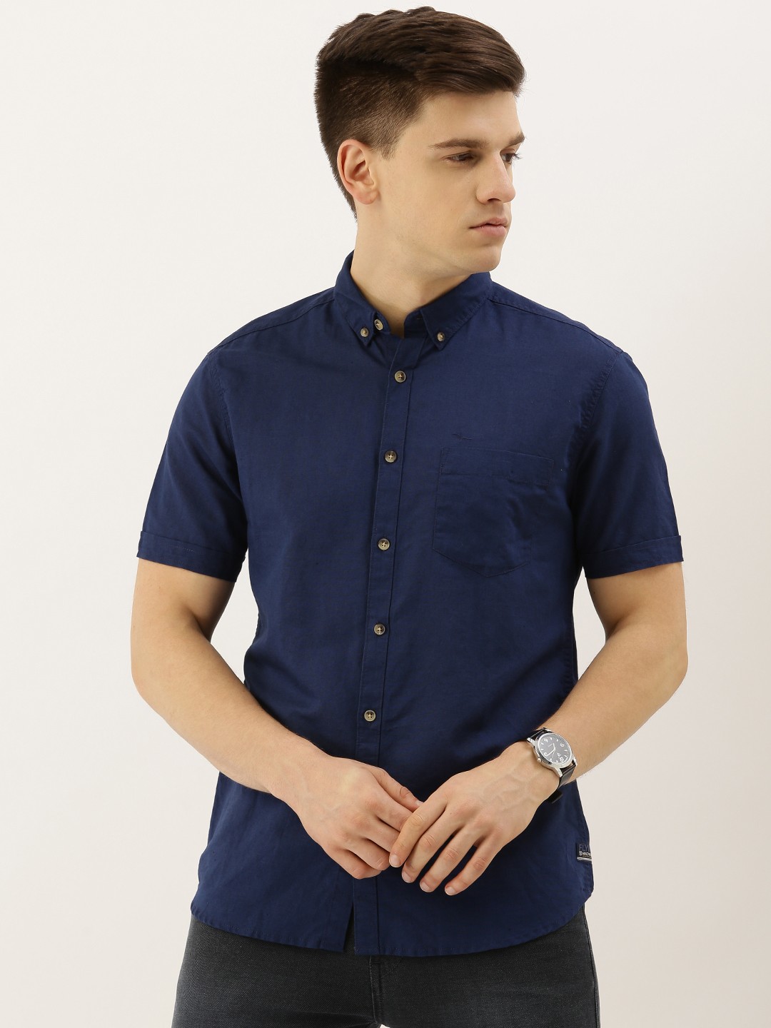 

Flying Machine Men Navy Blue Slim Fit Solid Casual Shirt