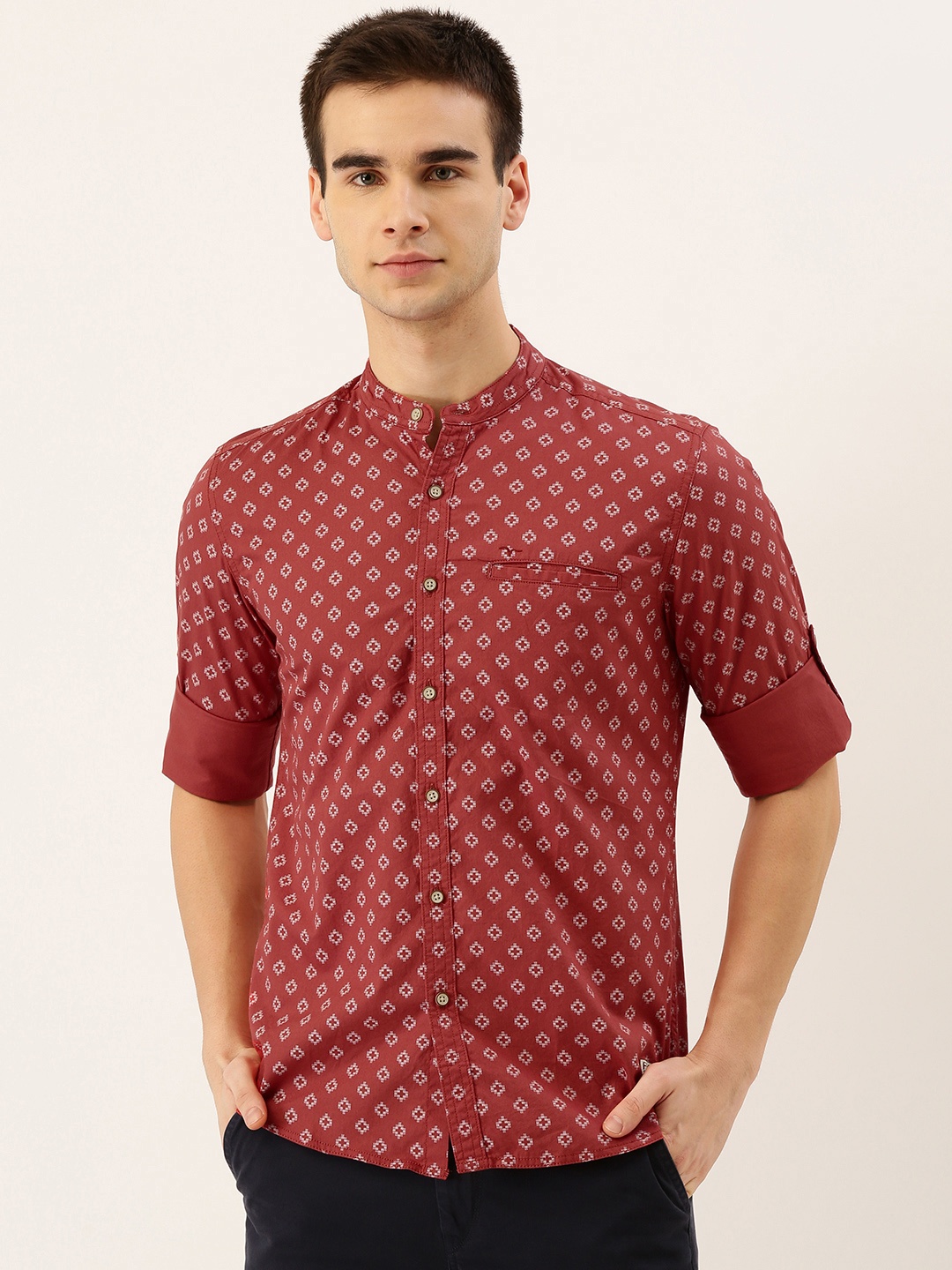 

Flying Machine Men Red & Grey Slim Fit Printed Casual Shirt