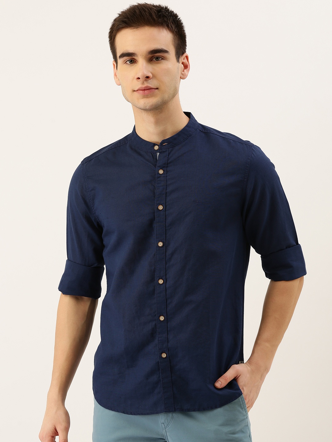 

Flying Machine Men Navy Blue Slim Fit Solid Casual Shirt