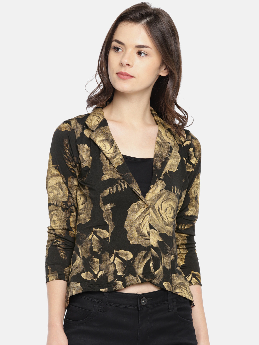 

Ira Soleil Black & Beige Crop Jacket