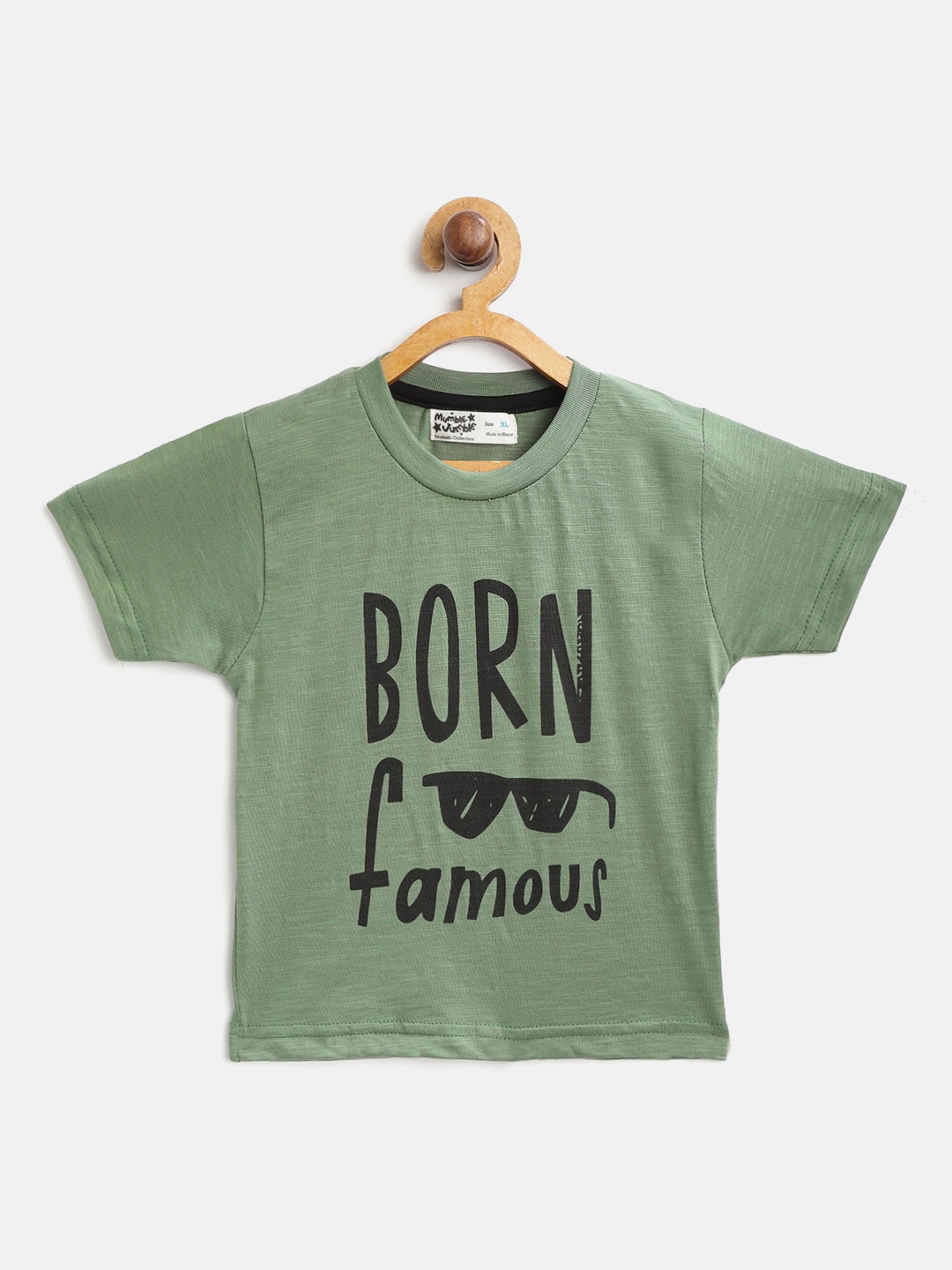 

Mumble Jumble Boys Olive Green & Black Printed Round Neck T-shirt