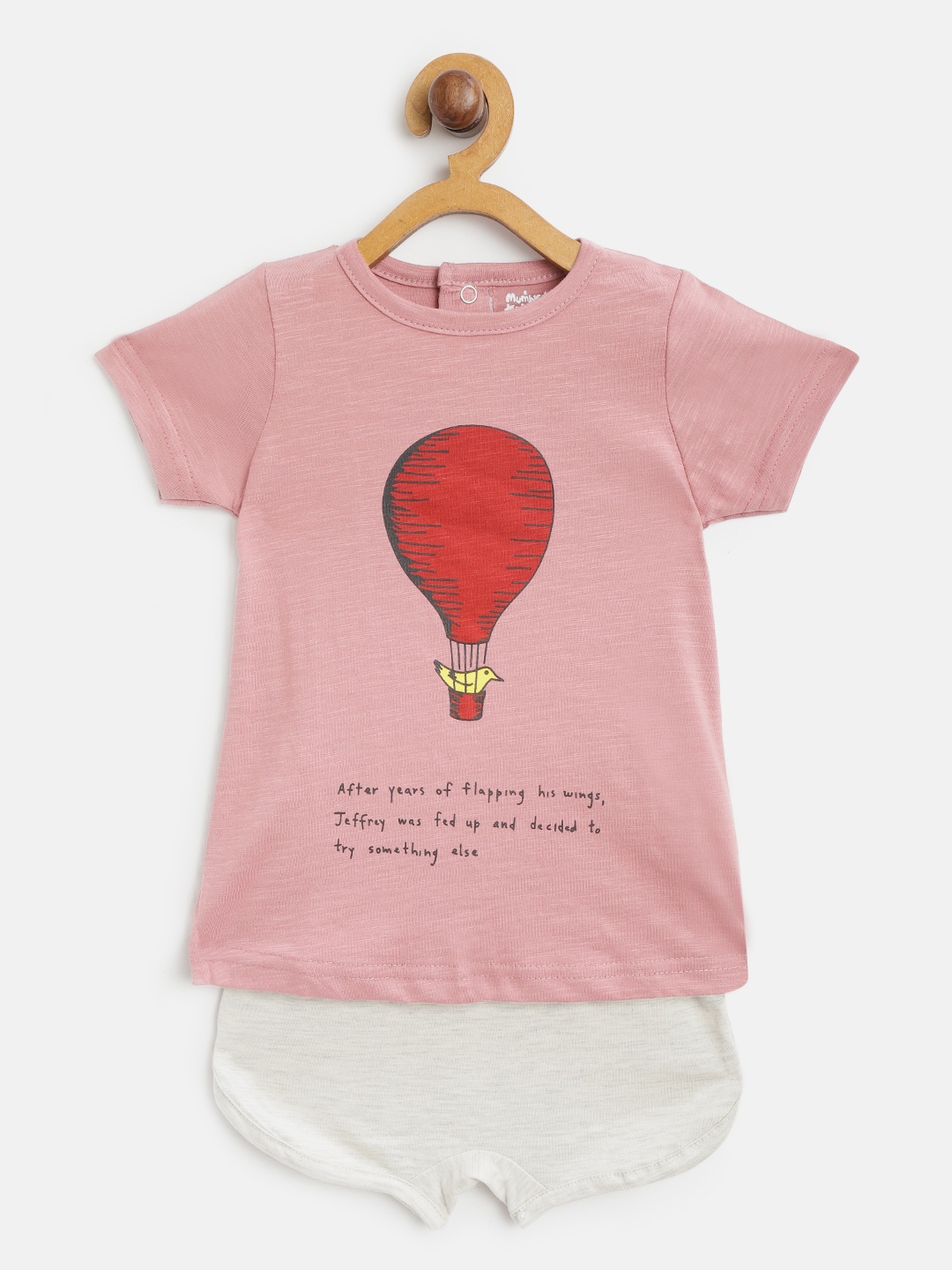 

Mumble Jumble Girls Dusty Pink & Off-White Printed T-shirt with Shorts