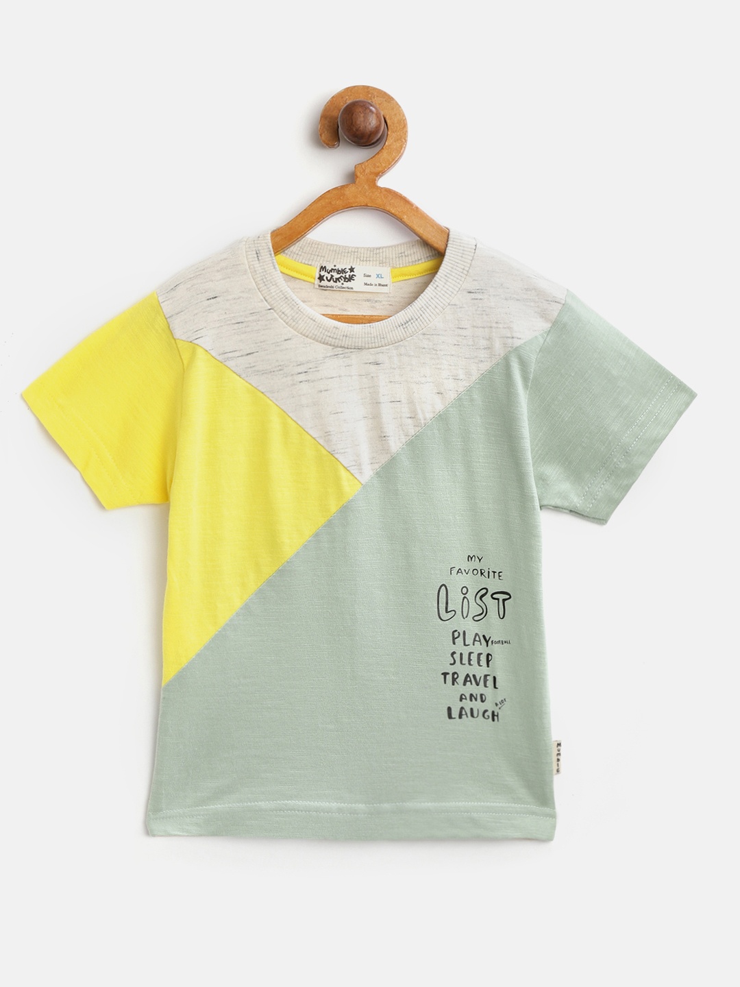 

Mumble Jumble Boys Green & Yellow Colourblocked Round Neck T-shirt