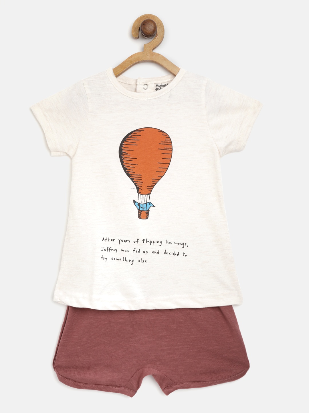 

Mumble Jumble Girls Off-White & Rust Brown Printed T-shirt with Shorts