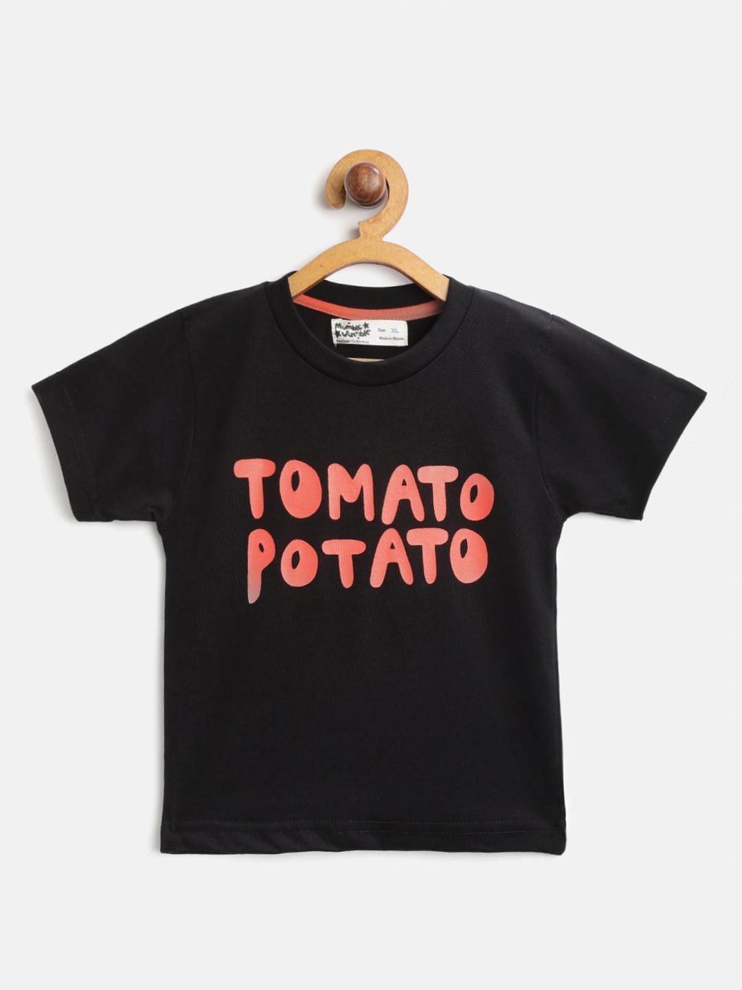 

Mumble Jumble Boys Black & Coral Orange Printed Round Neck T-shirt