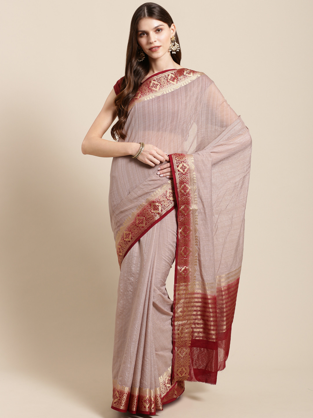 

Mitera Taupe Woven Design Kanjeevaram Saree