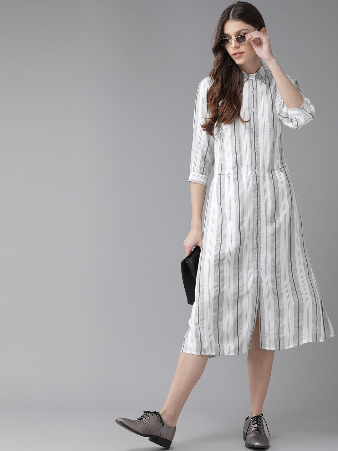 

Libas Women White & Black Self Striped Shirt Dress