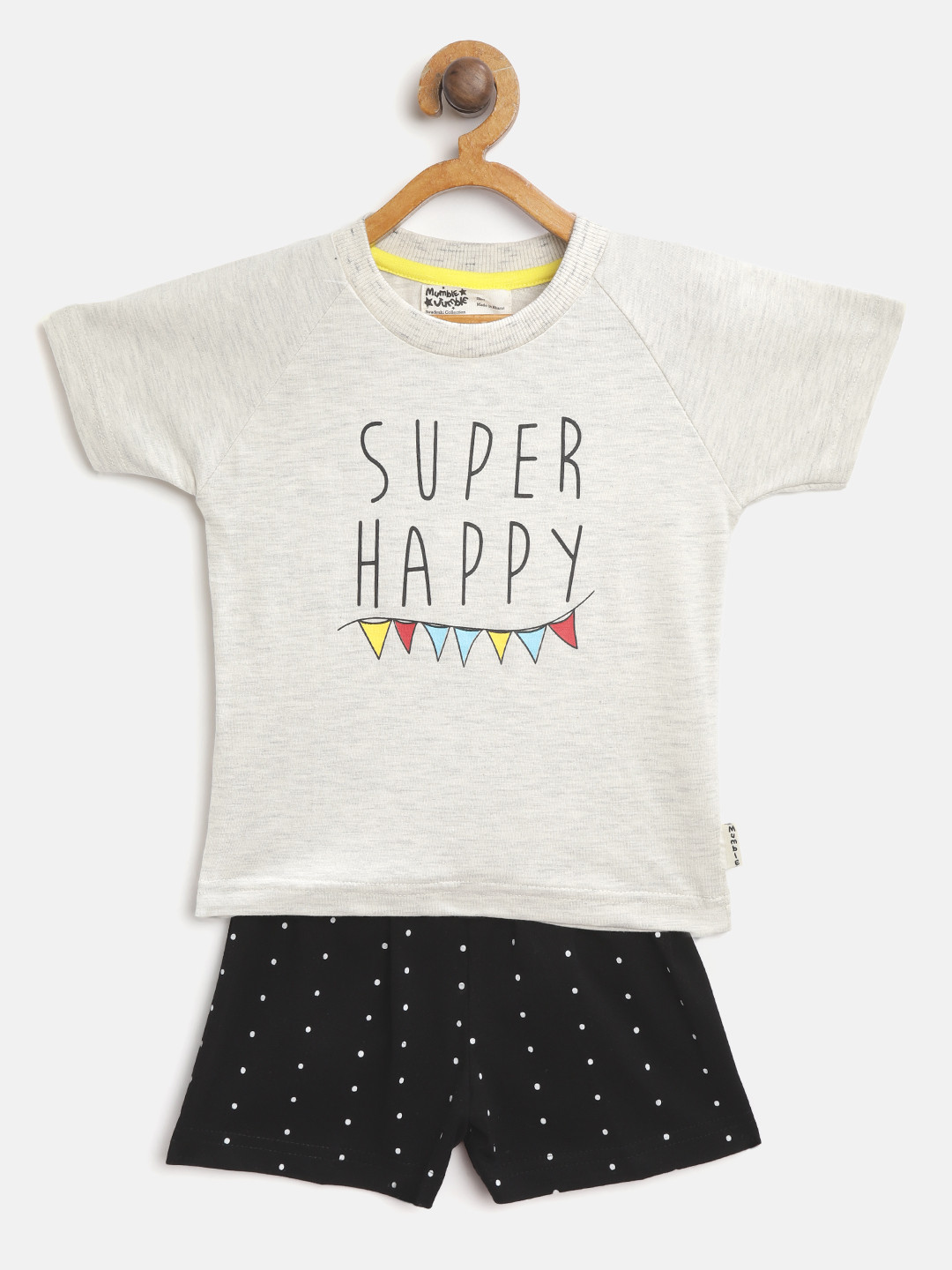 

Mumble Jumble Kids Grey Melange & Black Printed T-shirt & Shorts
