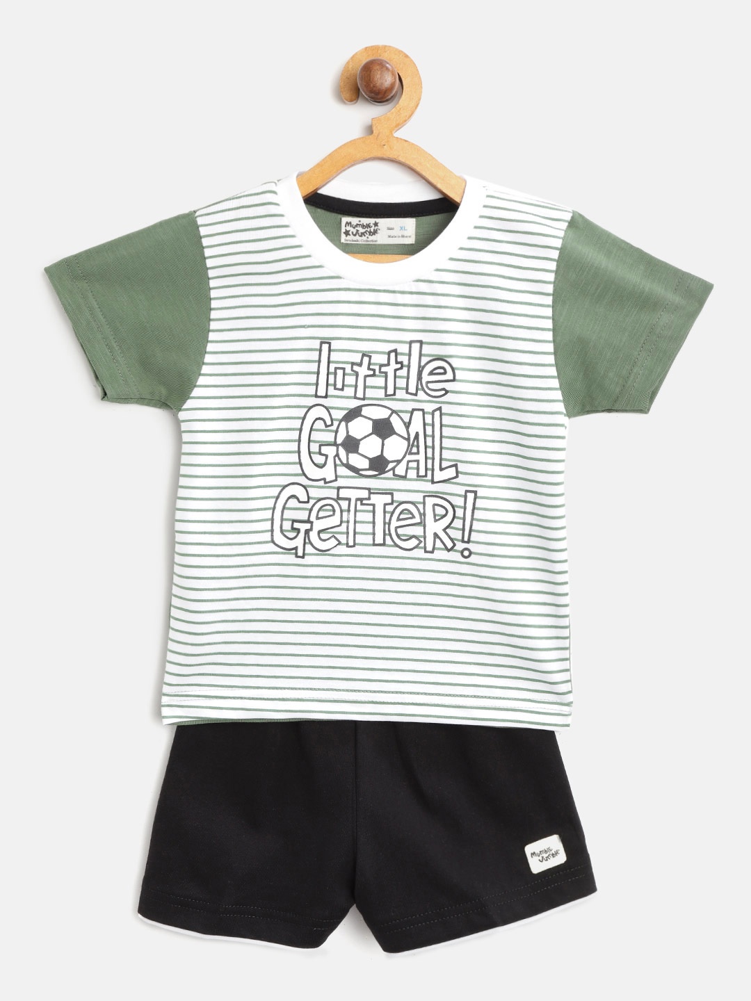 

Mumble Jumble Kids White & Black Striped T-Shirt with Shorts
