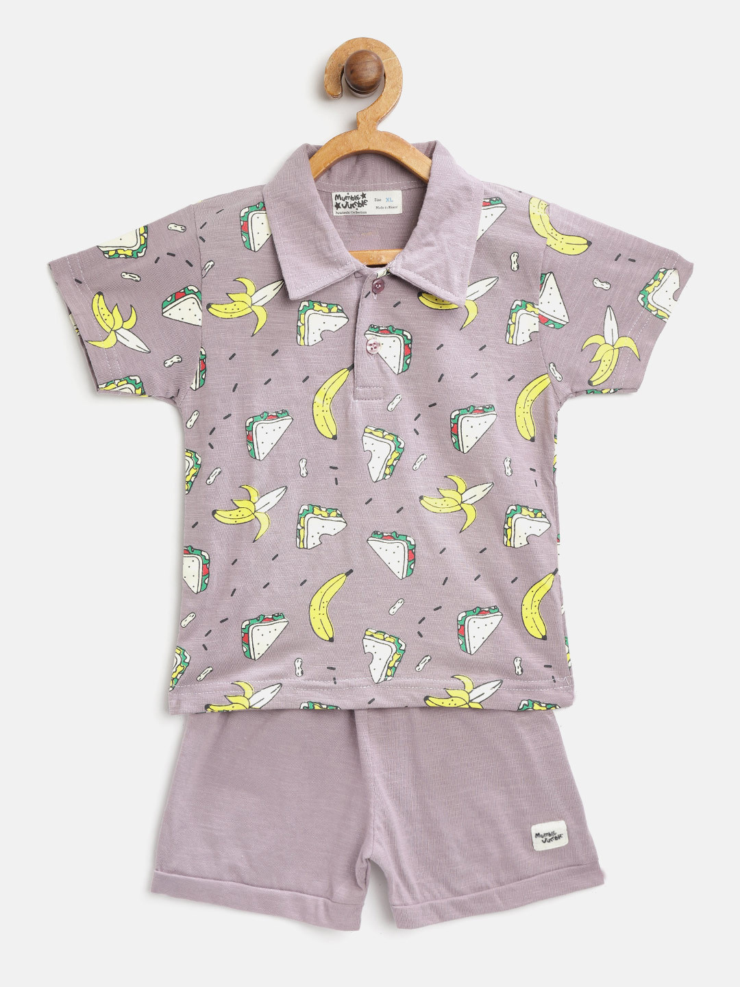 

Mumble Jumble Kids Purple & Yellow Printed T-shirt & Solid Shorts
