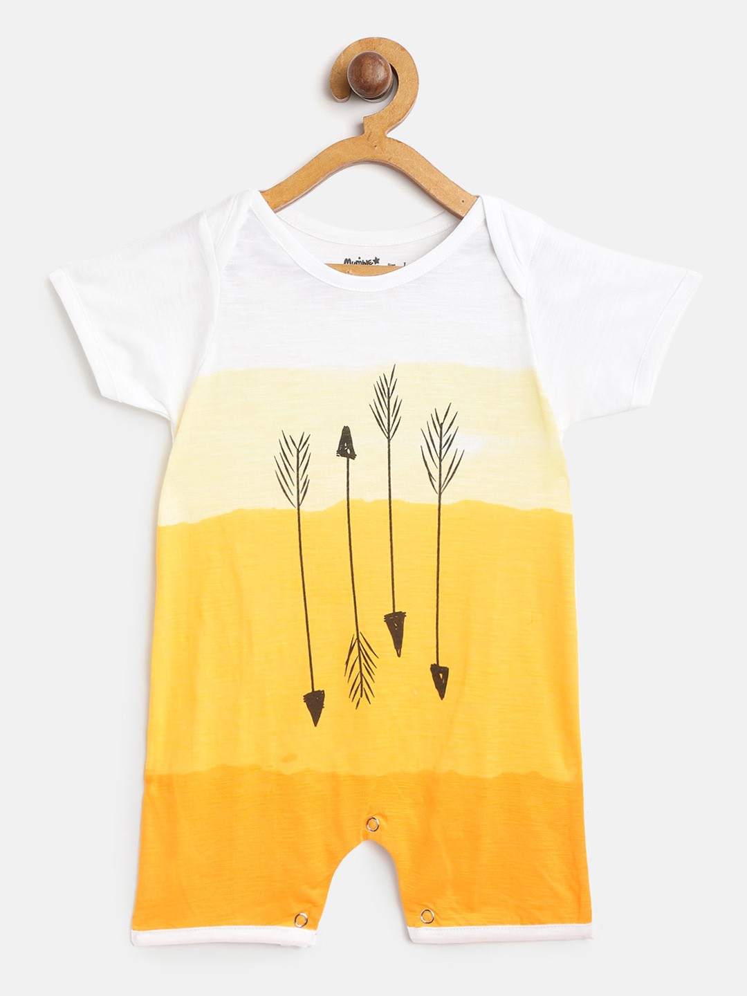 

Mumble Jumble Kids Yellow & White Colourblocked Rompers with Printed Detail