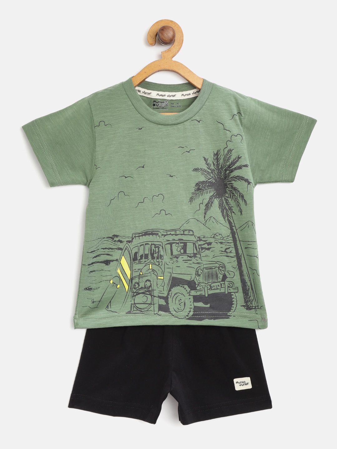 

Mumble Jumble Kids Olive Green & Black Printed Clothing Set