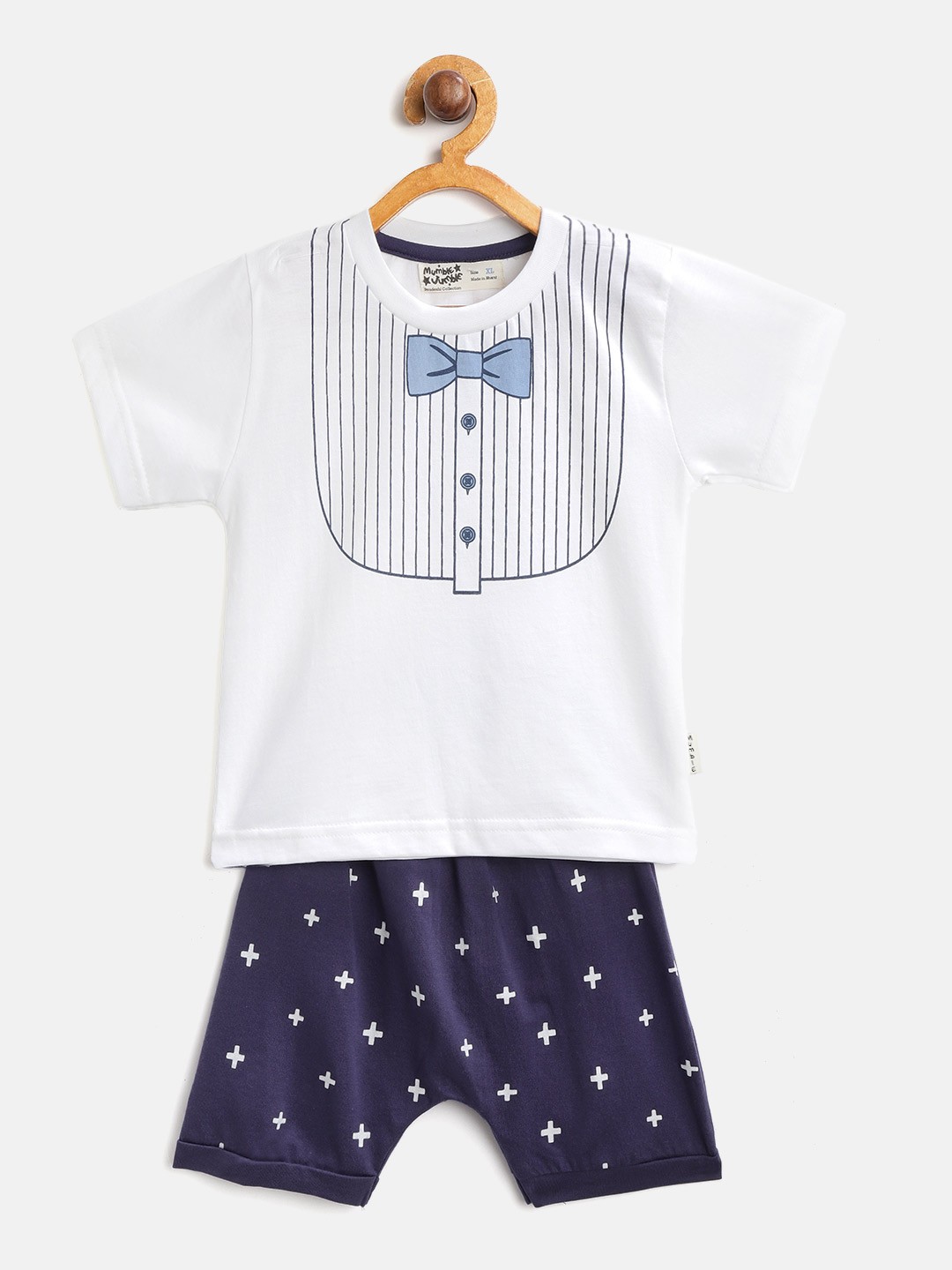

Mumble Jumble Kids White & Blue Printed T-Shirt with Shorts