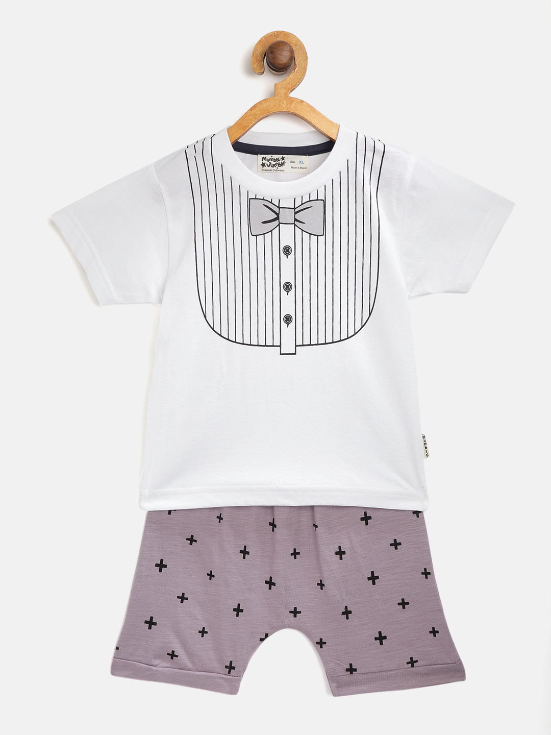 

Mumble Jumble Kids White & Mauve Printed T-Shirt with Shorts