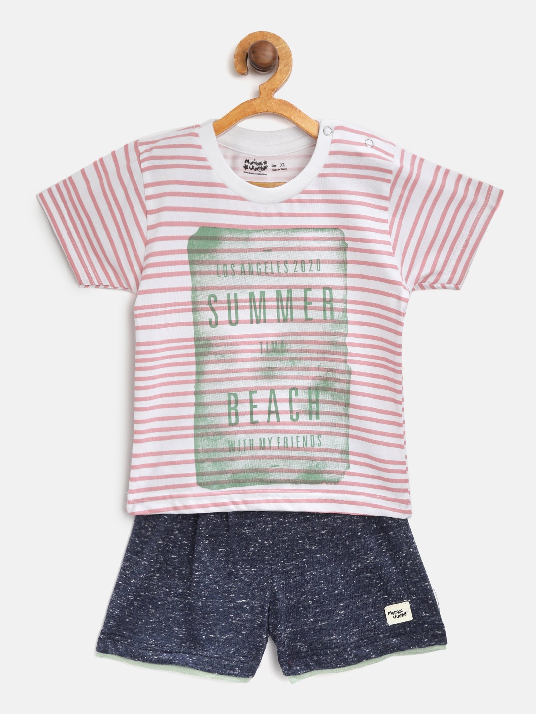 

Mumble Jumble Kids Pink & Navy Blue Striped T-shirt with Shorts