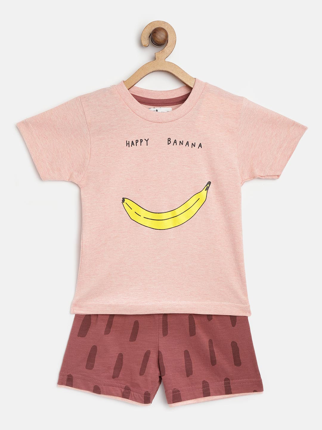 

Mumble Jumble Kids Peach-Coloured & Rust Red Printed T-Shirt with Shorts