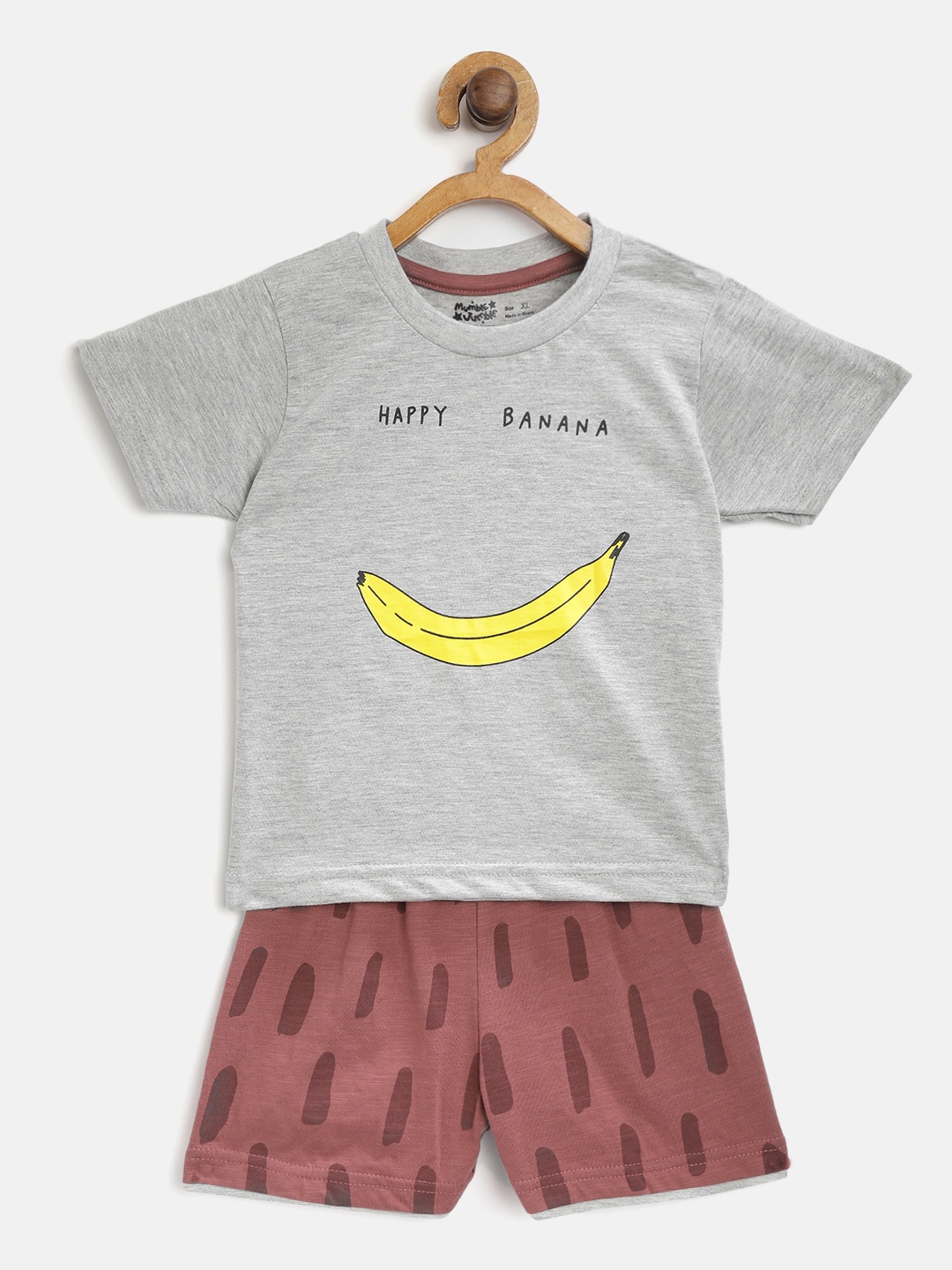 

Mumble Jumble Kids Grey Melange & Brown Printed Clothing Set