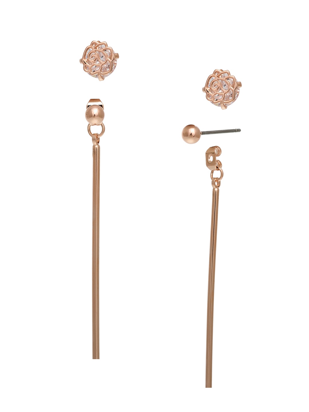 

AQUASTREET Rose Gold-Plated Contemporary Drop Jacket Earrings