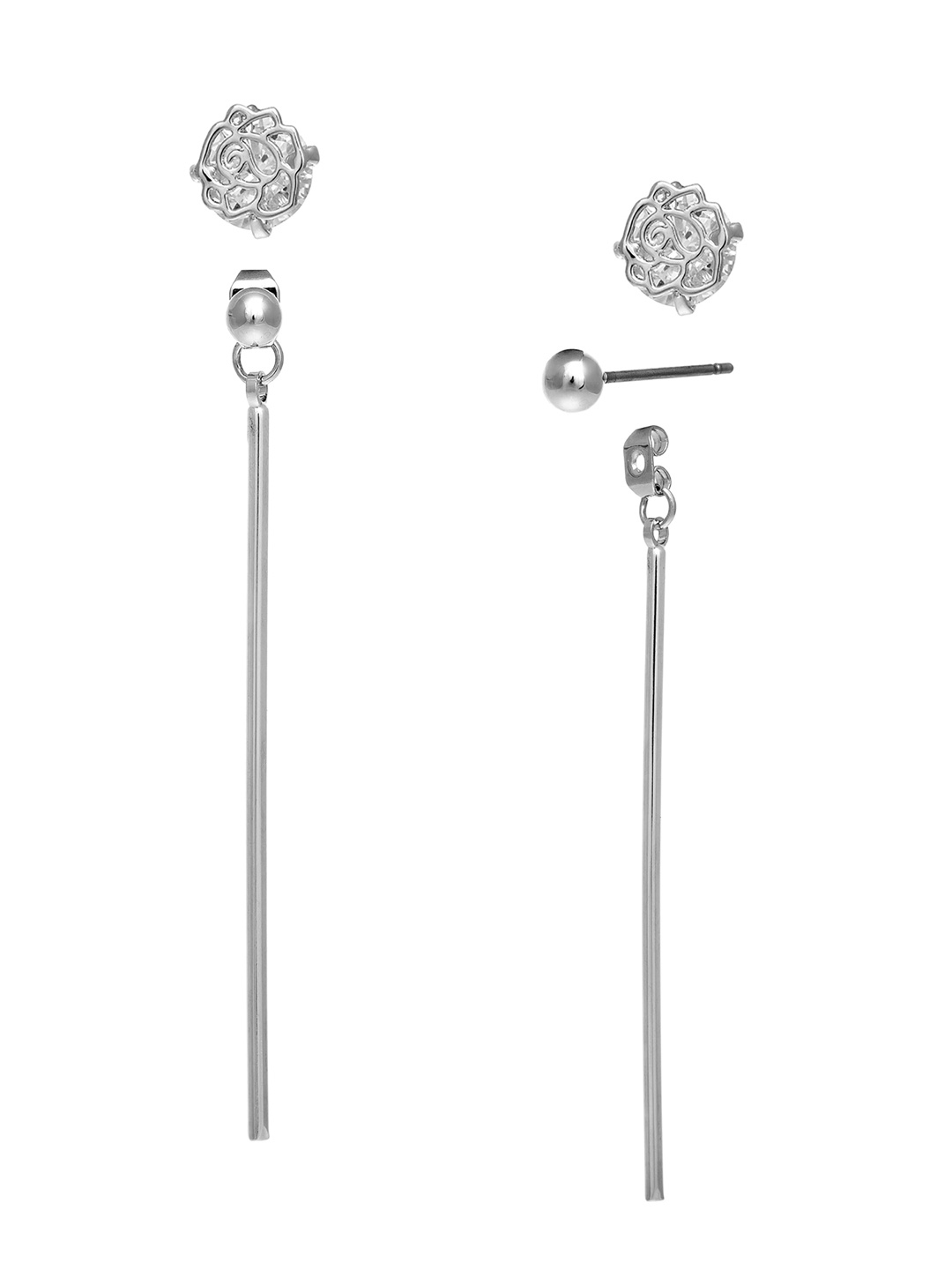 

AQUASTREET Silver-Plated Contemporary Drop Jacket Earrings