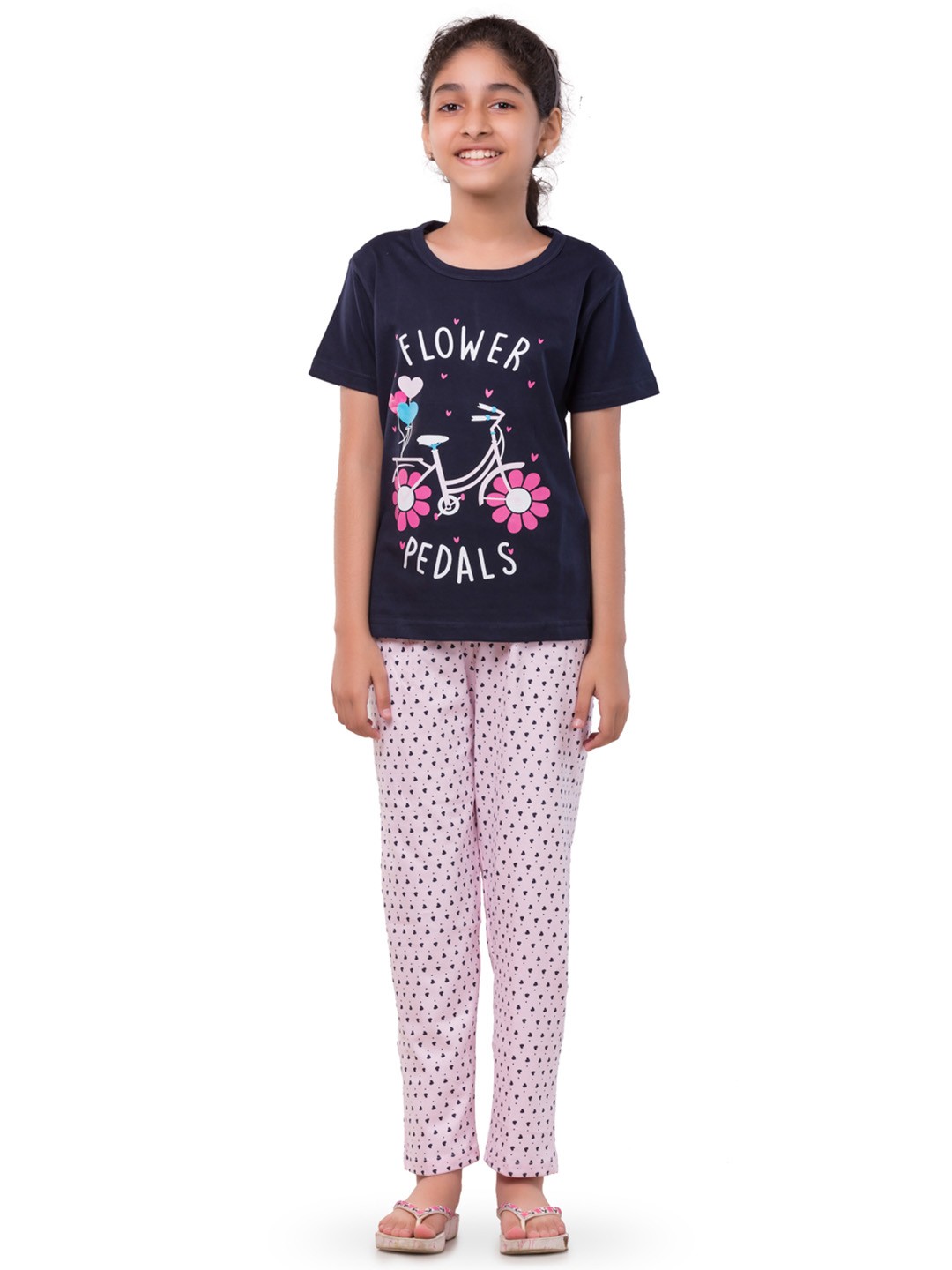 

Todd N Teen Girls Navy Blue & Pink Printed T-shirt with Lounge Pants